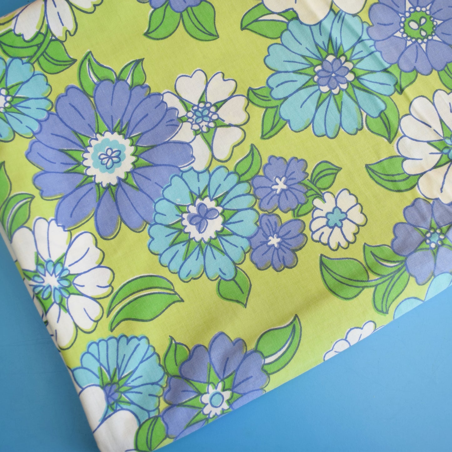 Vintage 1960s Double Sheet - Blue & Green