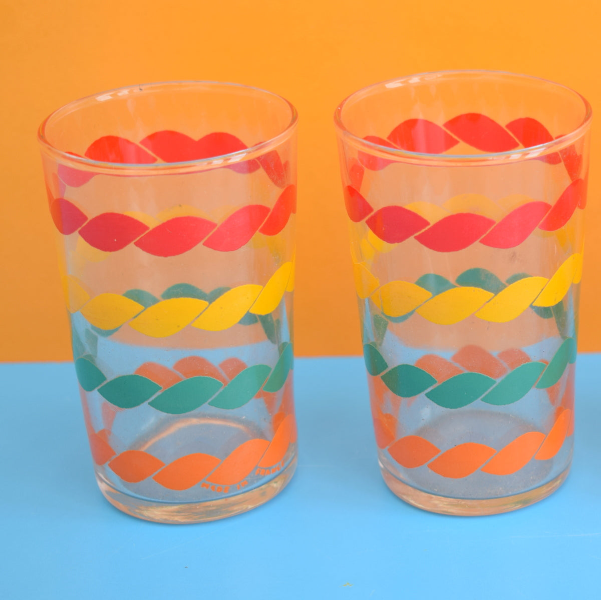 Vintage 1960s French Rainbow Rope Tot Glass Set x4