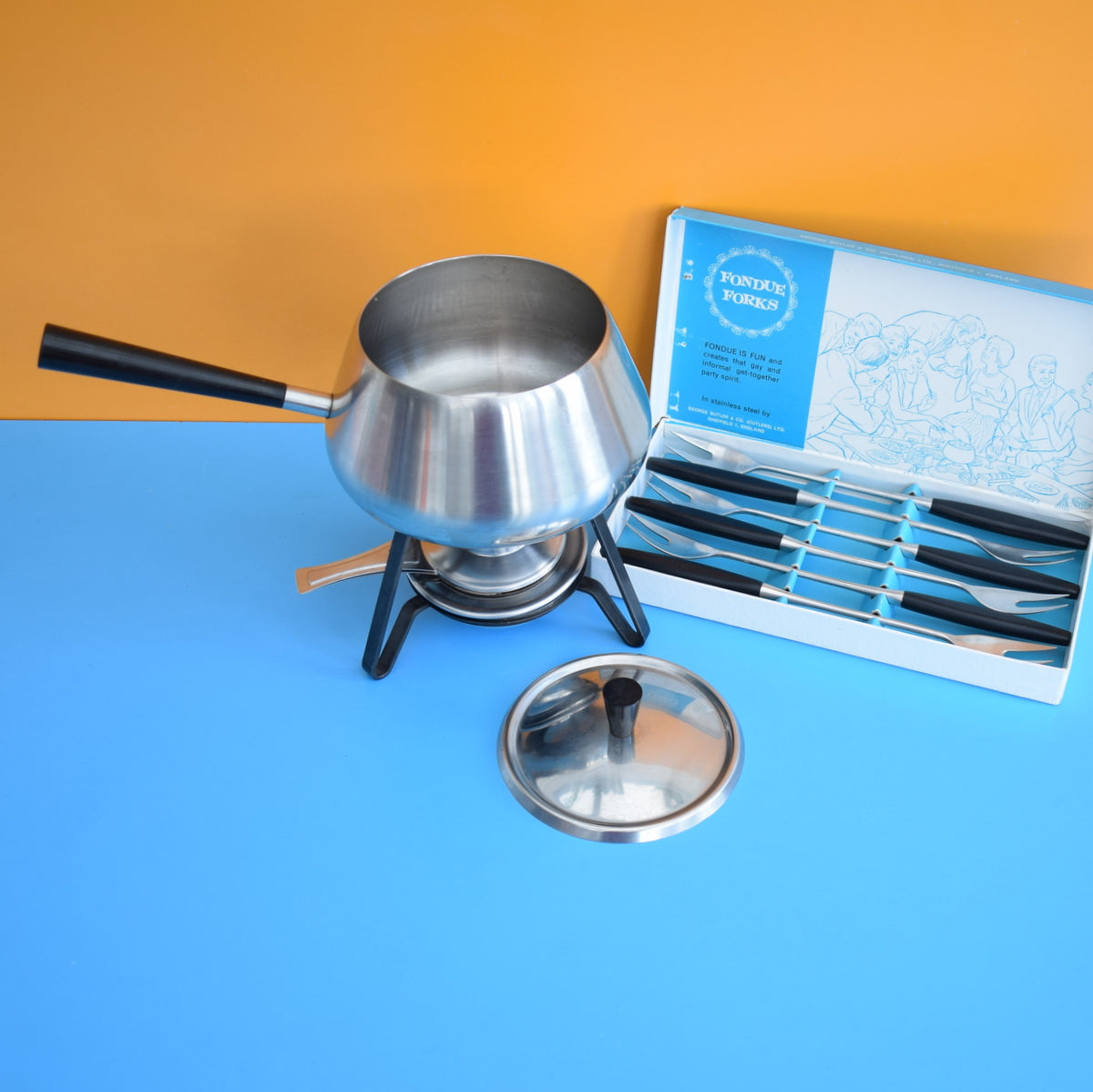 Vintage 1960s Swiss Fondue Set - Butler Fondue Forks - Sheba