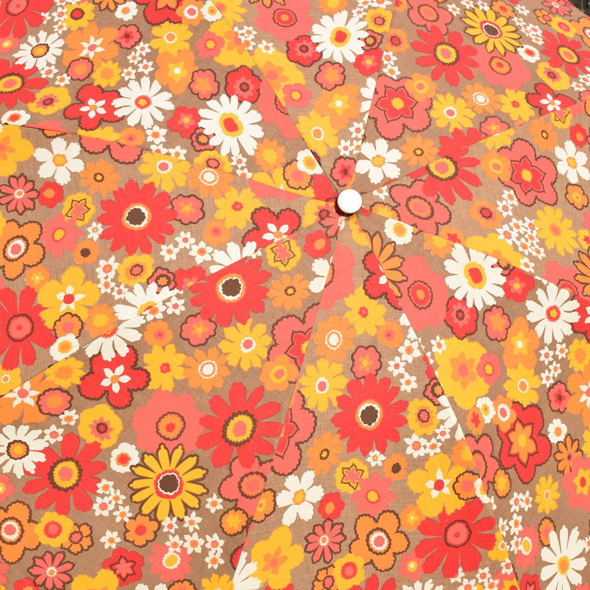 Vintage 1970s - Garden Parasol / Umbrella - Orange Flowers