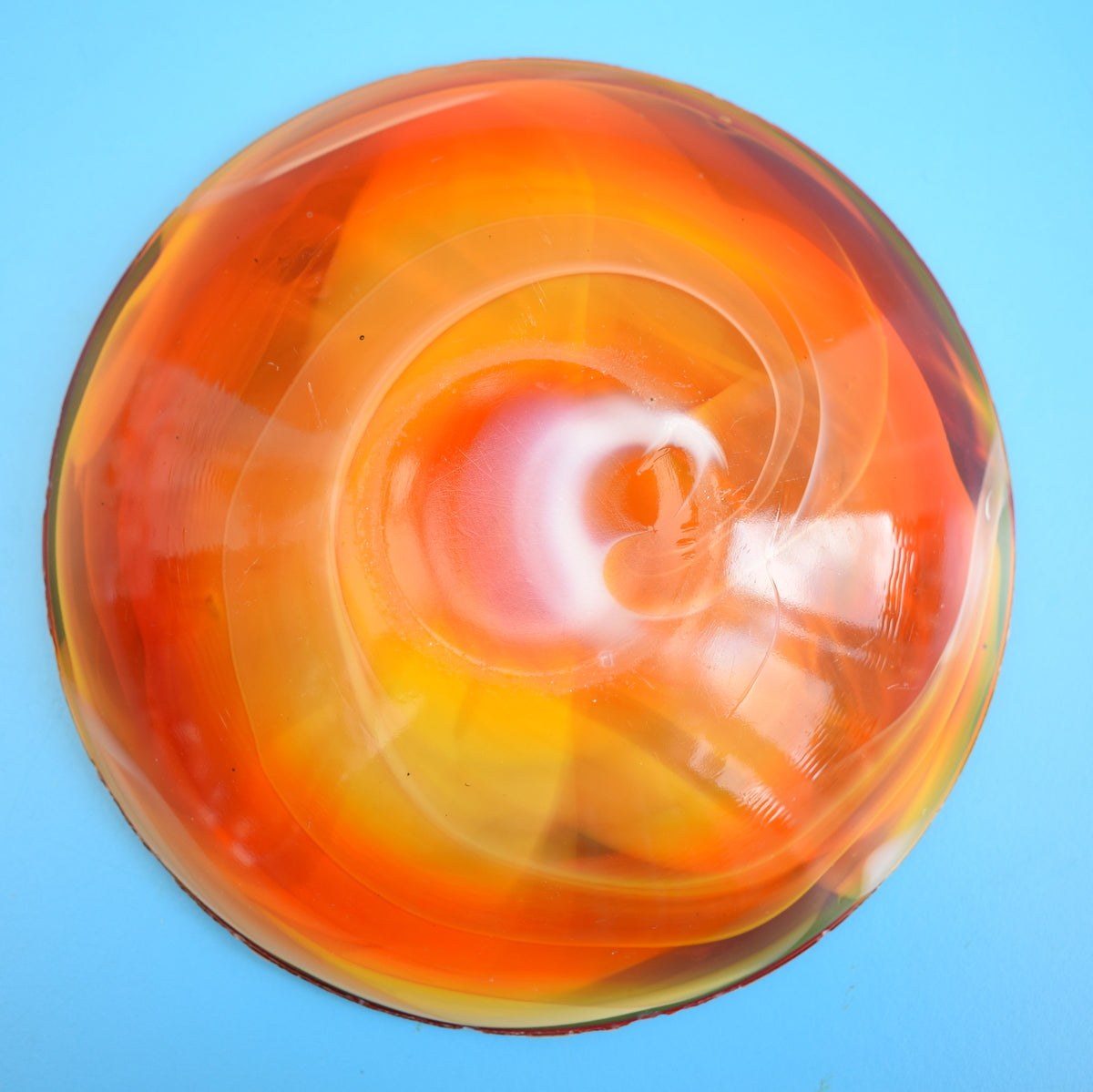 Vintage 1960s Swirl Glass Dish - Orange / Red