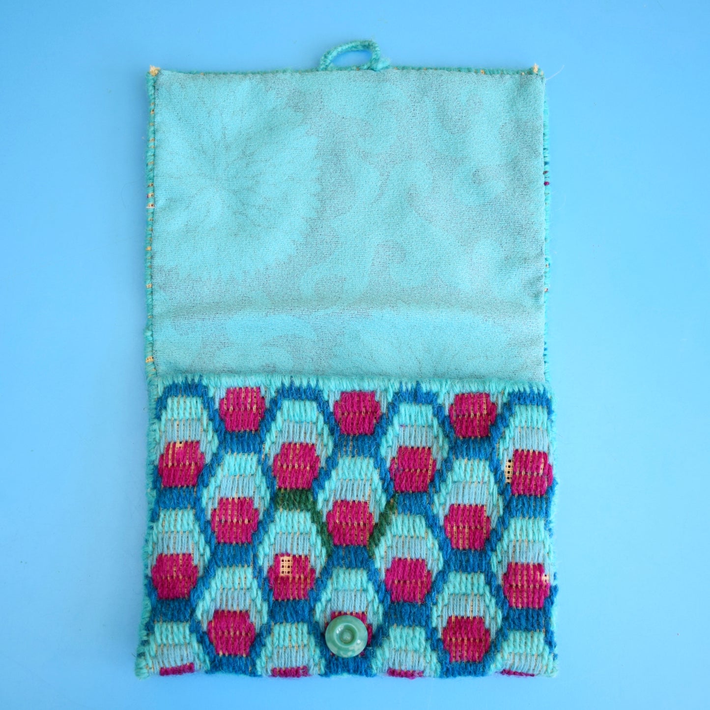 Vintage 1960s Small Tapestry Bag - Op Art - Blue by Vintage