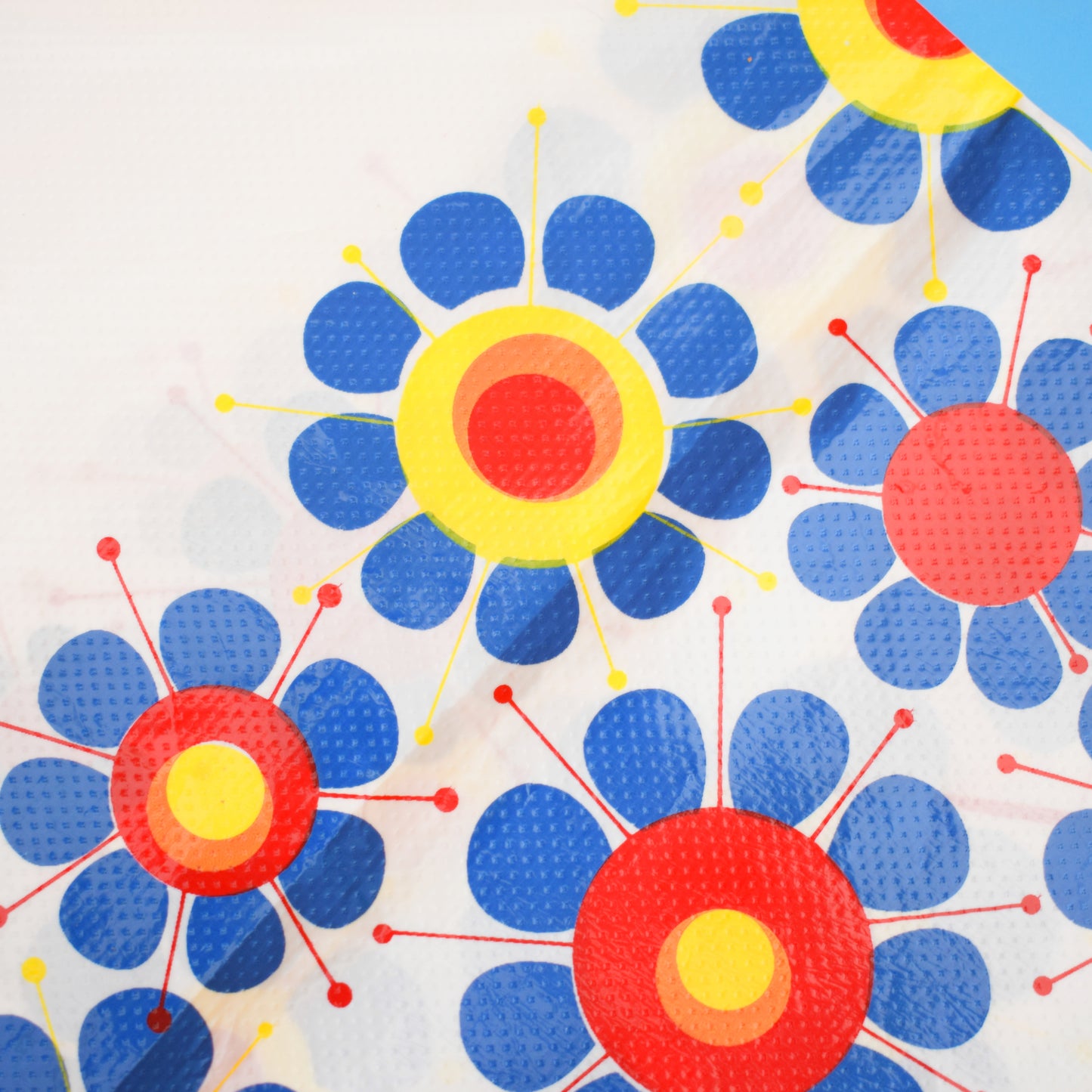 Vintage 1970s Disposable Tablecloth -Flower Power- Blue & Red by Vintage