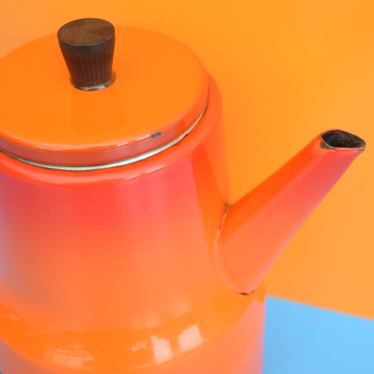 Vintage 1960s Enamel Coffee Pot - Orange Flowers