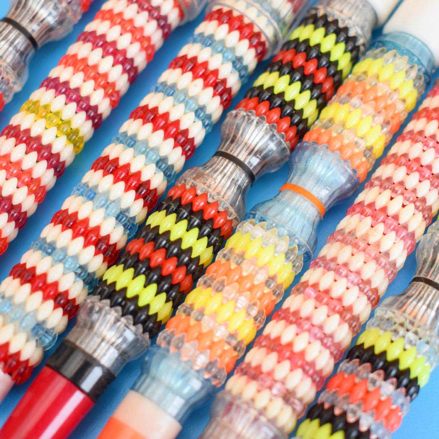Vintage 1970s Plastic Pens - Bright Rainbow Colours