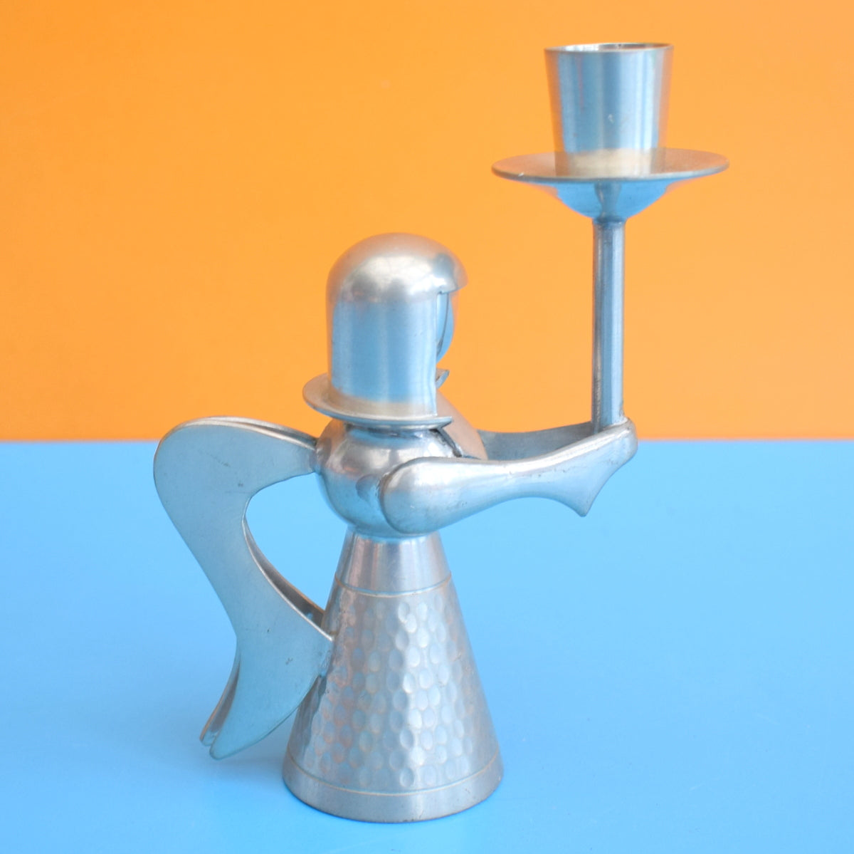 Vintage 1970s Pewter Angel Candle Holder - Danish