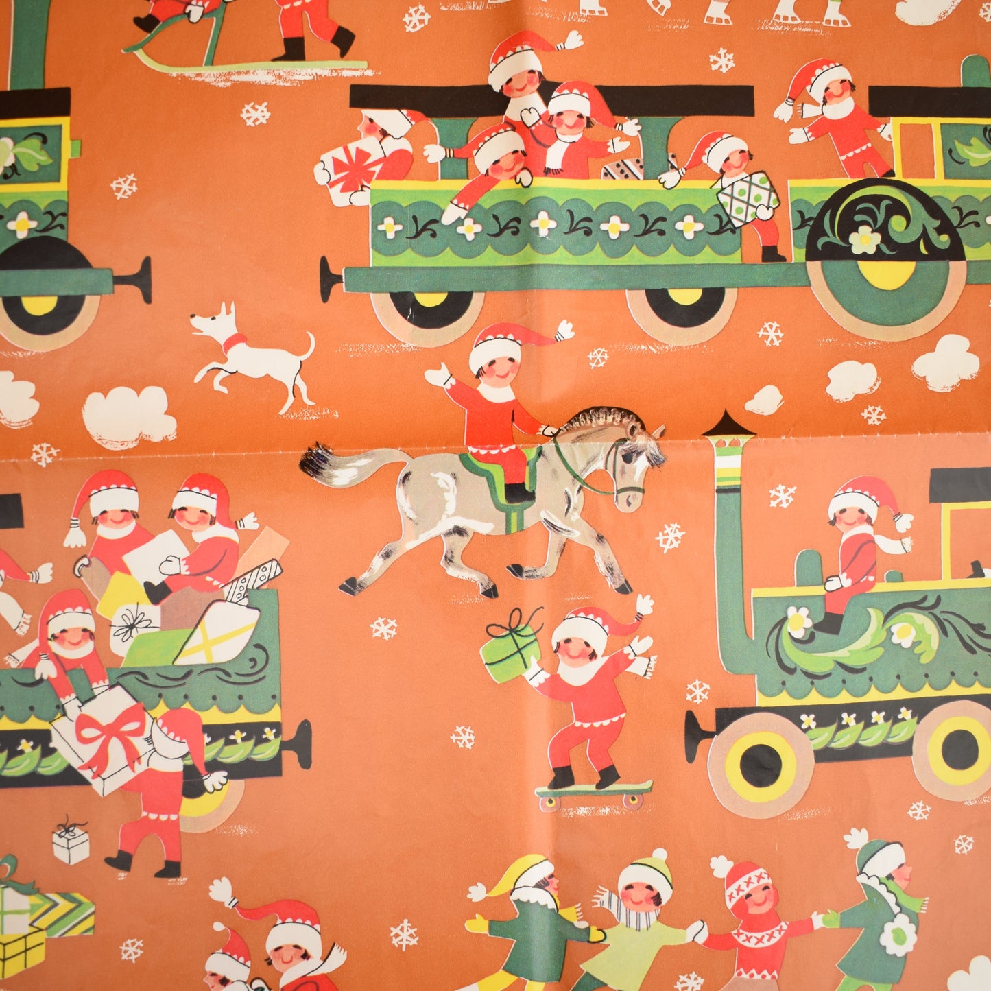 Vintage 1970s Christmas Gift Wrap Paper - Train / Music
