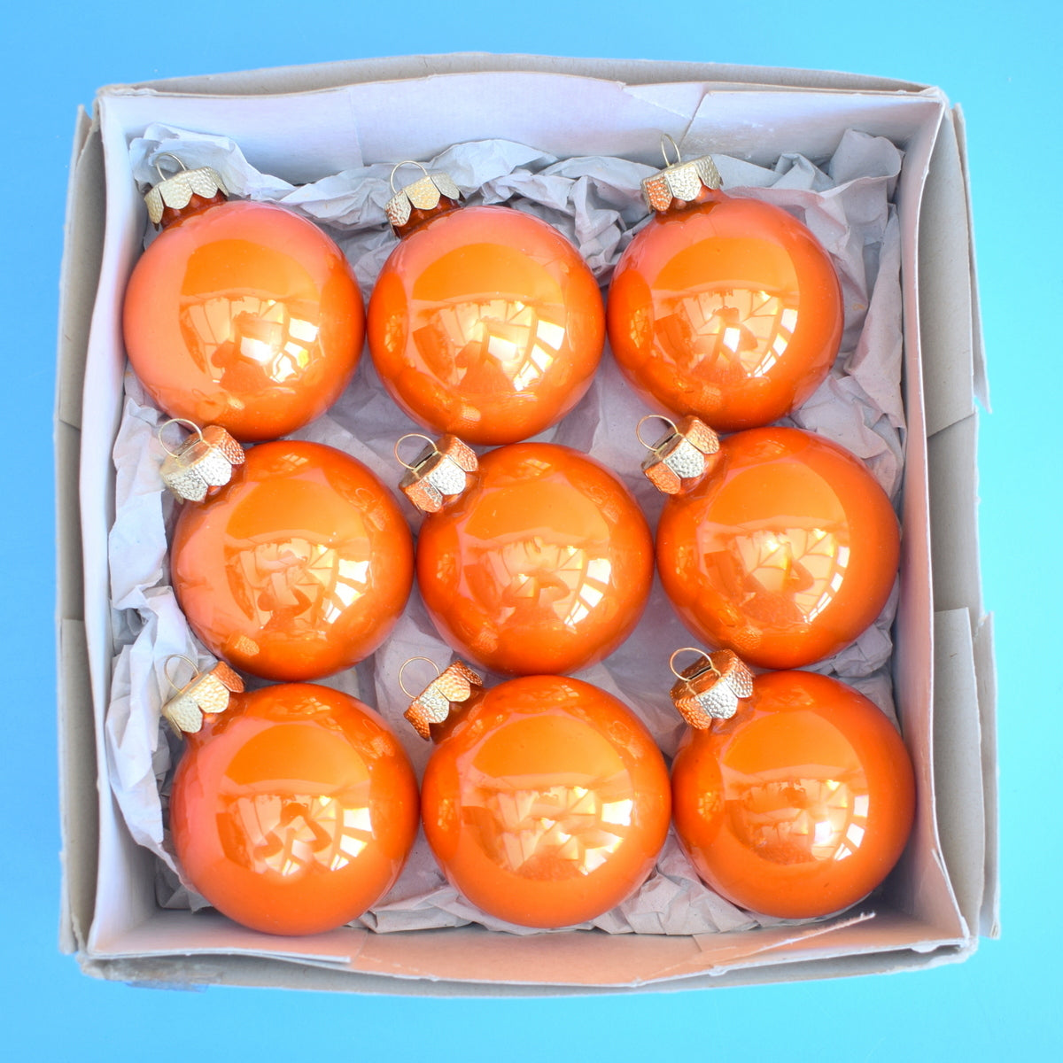 Vintage 1970s Medium Glass Christmas Baubles - Orange