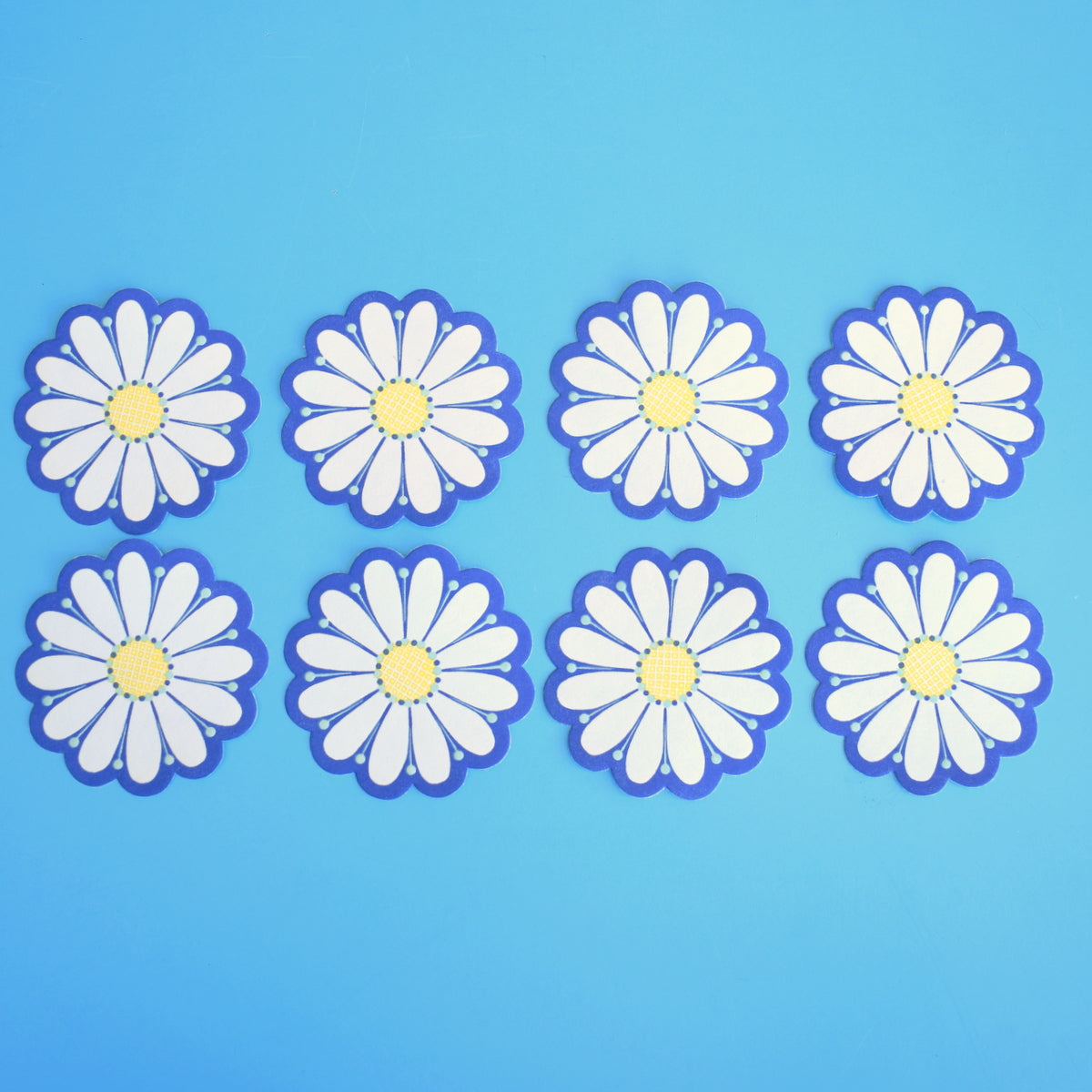 Vintage 1960s Card Coasters x8 - Daisies - Blue by Pineapple Retro