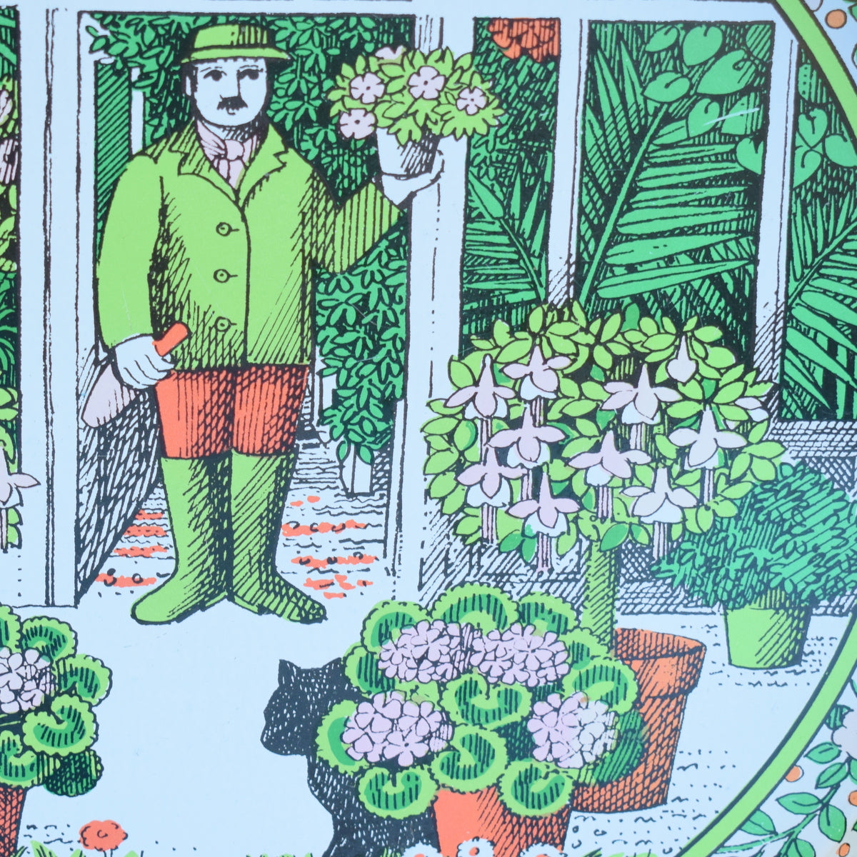 Vintage 1960s Tin Round Tray - Pat Albeck - Gardener by Vintage
