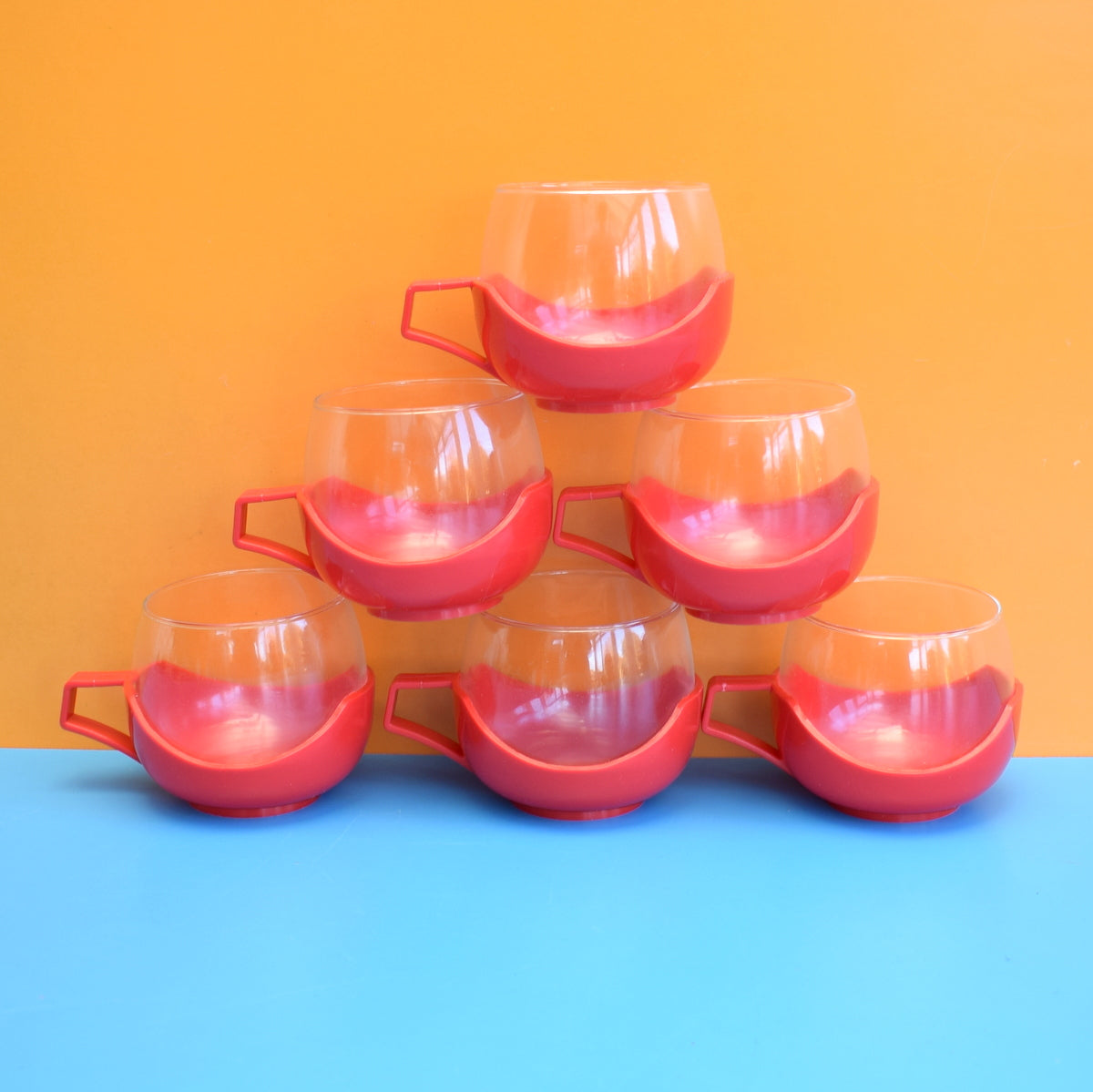 Vintage 1970s Glass / Plastic - Drink-Up Glasses - Red x 6 by Pineapple Retro