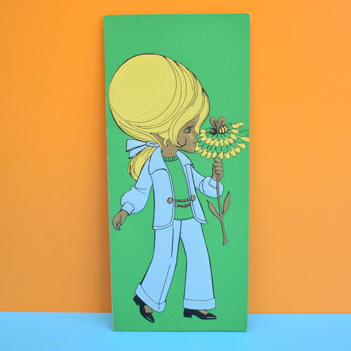 Vintage 1970s Greeting Card - American Honey Bee, Green