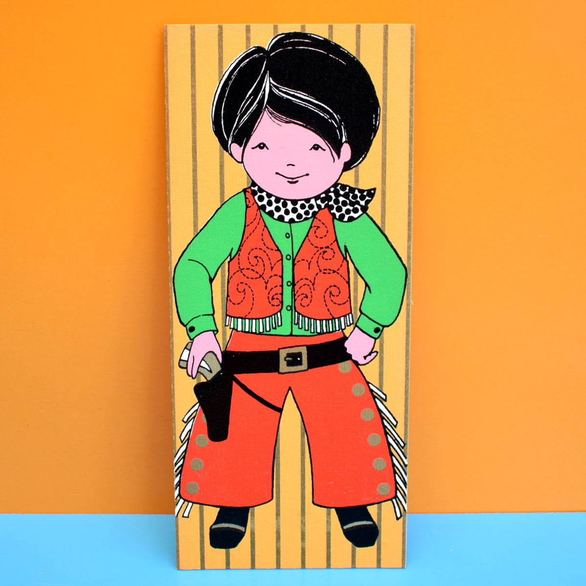 Vintage 1970s Greeting card - American Cowboy, Red & Green