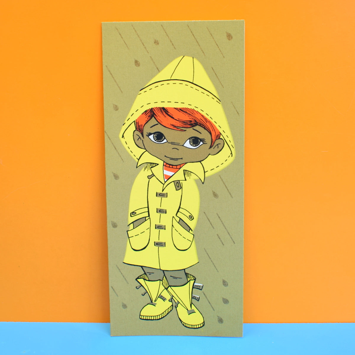 Vintage 1970s Greeting Card - American Rainy Day, Yellow & Gold