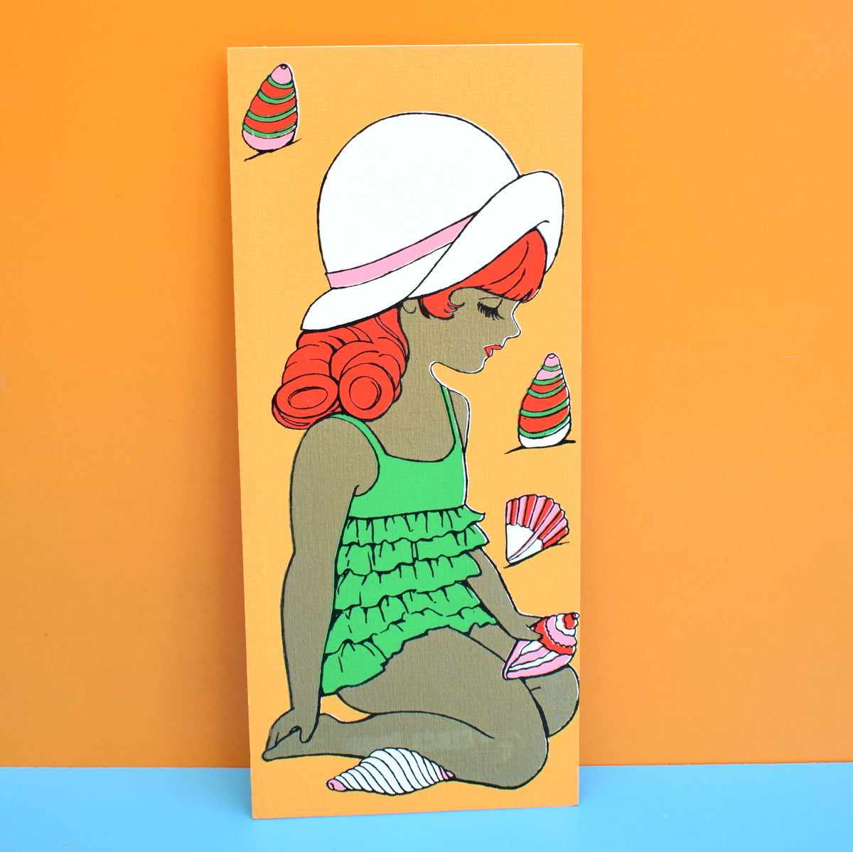 Vintage 1970s Greeting Card - American Shells, Orange & Green