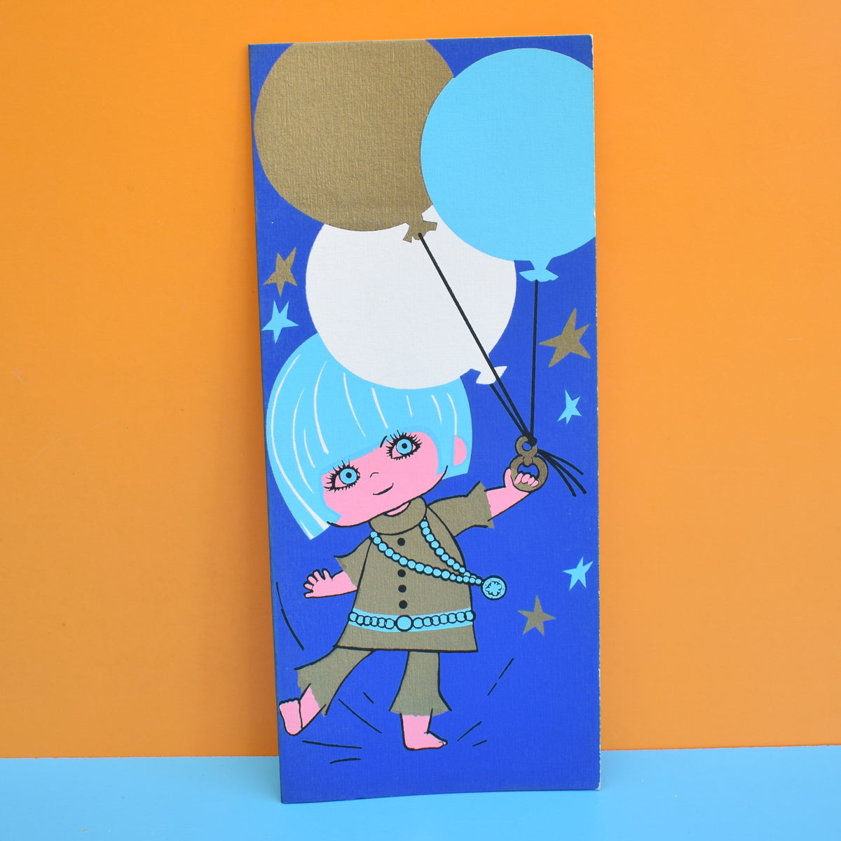 Vintage 1970s Greeting Card - American Balloons, Blue & Gold