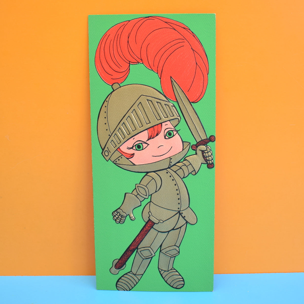 Vintage 1970s Greeting Card - American Knight, Green & Gold