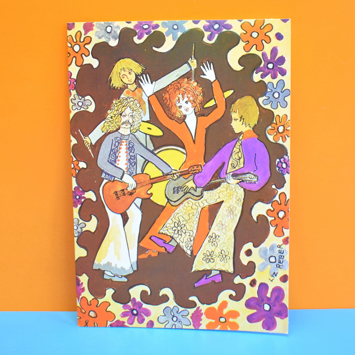 Vintage 1970s Greeting Card - by Liz Reber - Rock Band, Brown