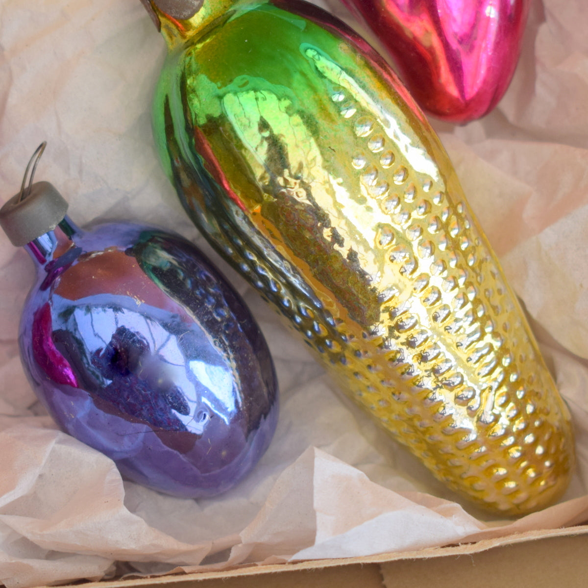 Vintage 1950s Glass Russian Christmas Decorations - Vegetables .