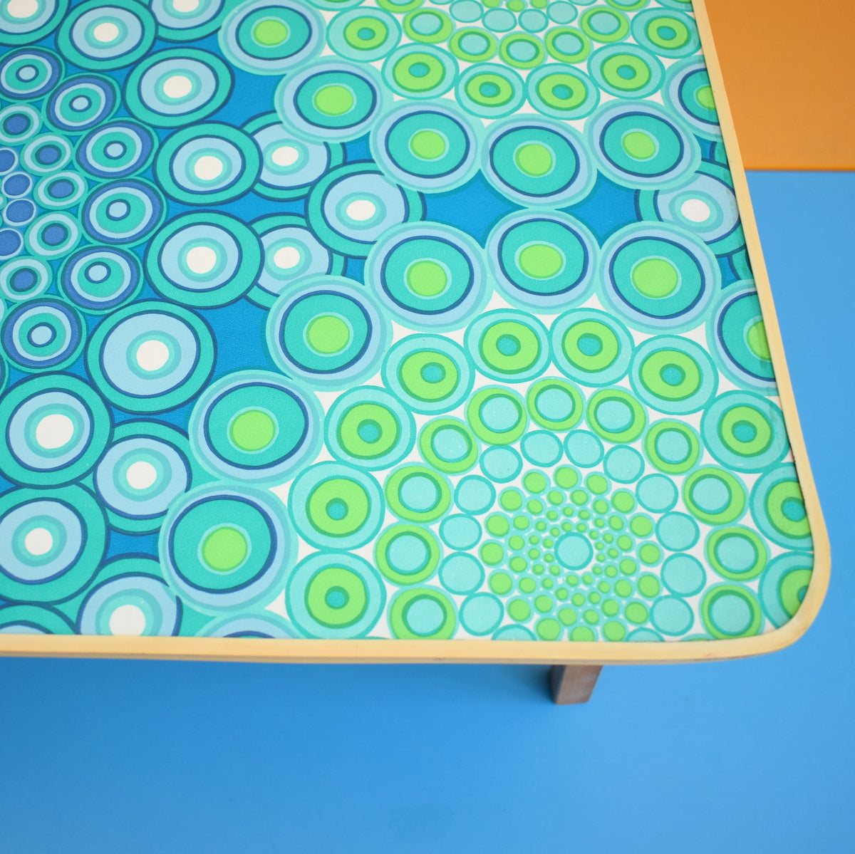 Vintage 1960s Folding Table - Blue/ Green Geometric Design by Vintage