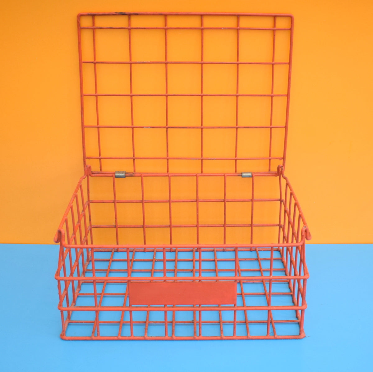 Vintage 1970s Large Plastic Covered Wire Milk Crate - Orange