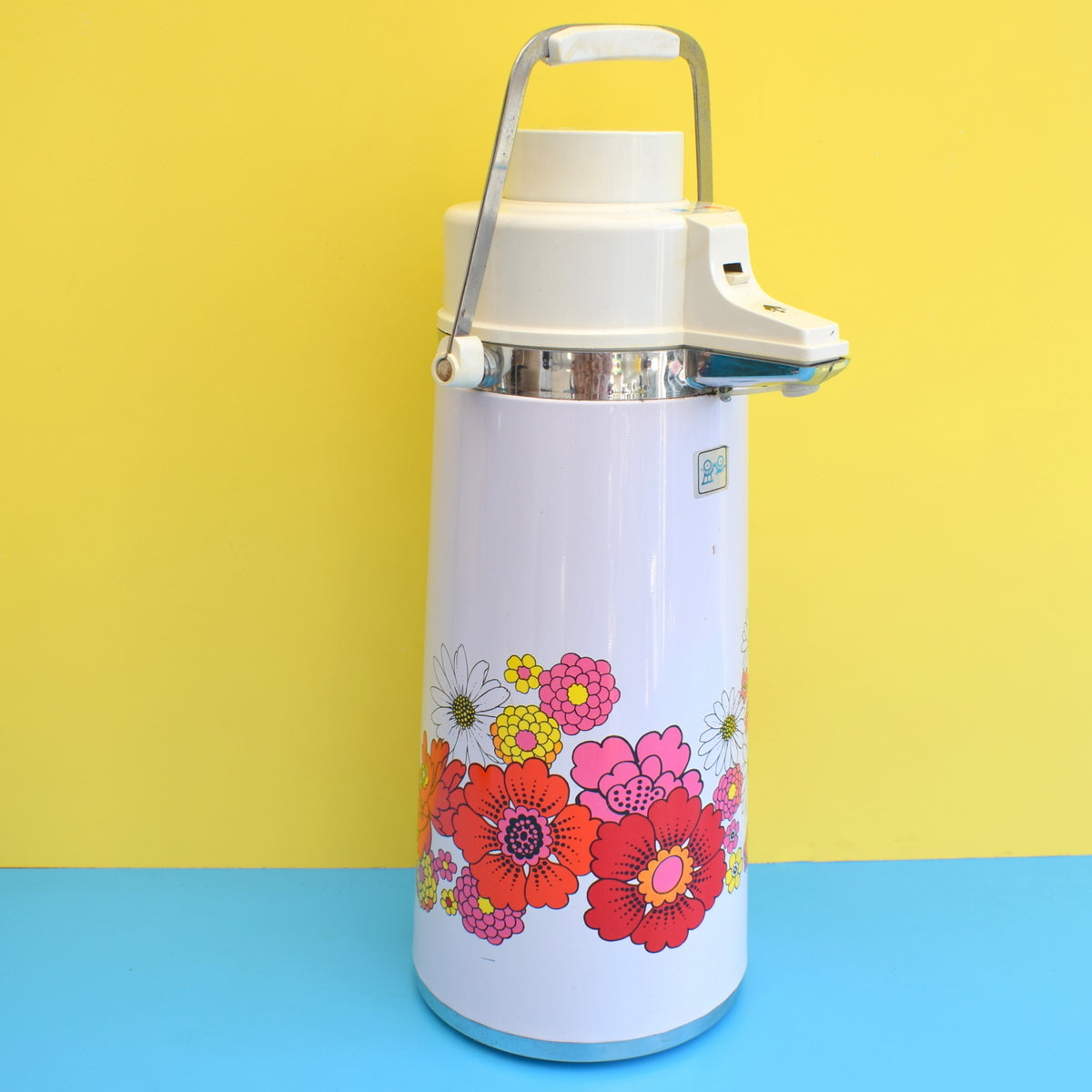 Vintage 1960s Giant Family Thermos Flask - Flower Power Design
