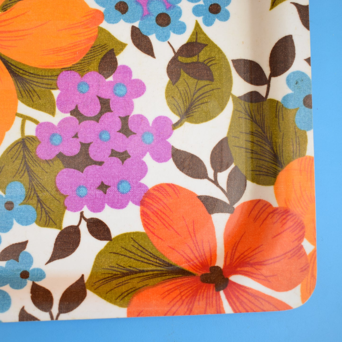 Vintage 1960s Flower Power Mallod Tray - Blue / Orange
