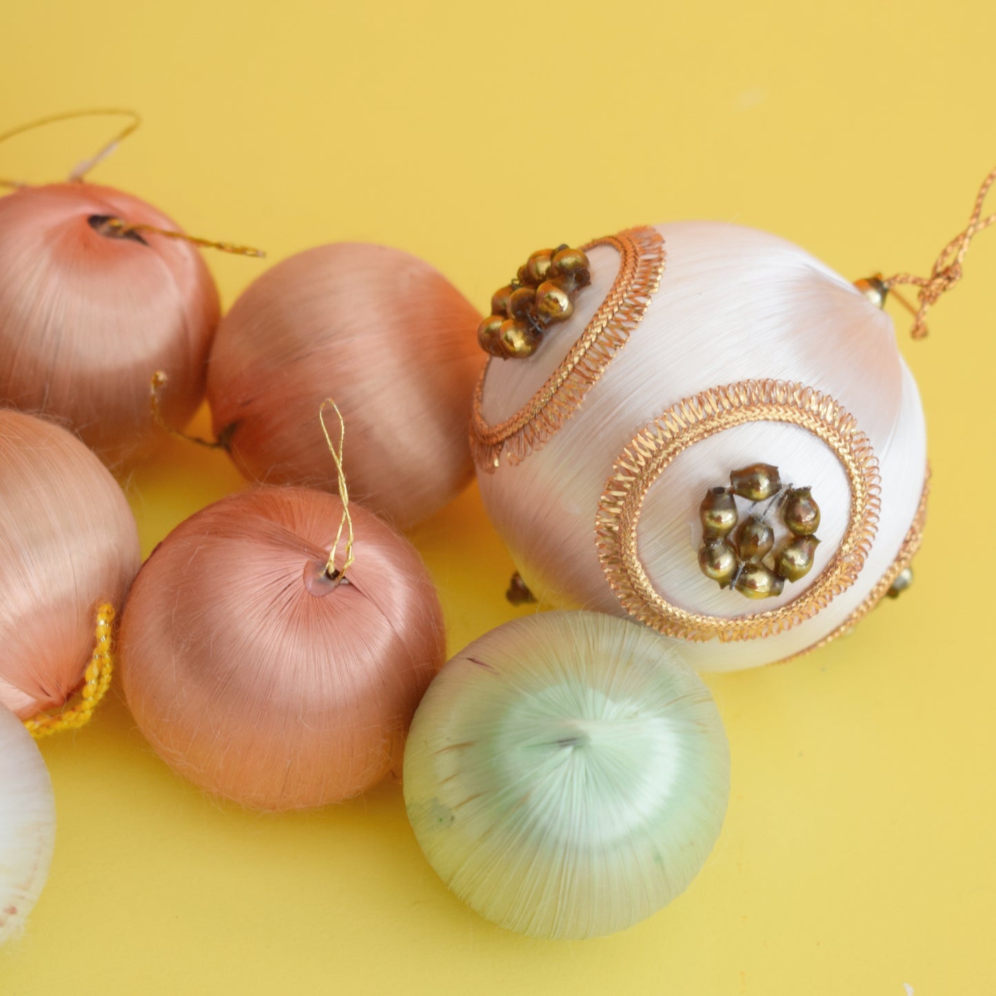 Vintage 1970s Satin Christmas Baubles- Pastel