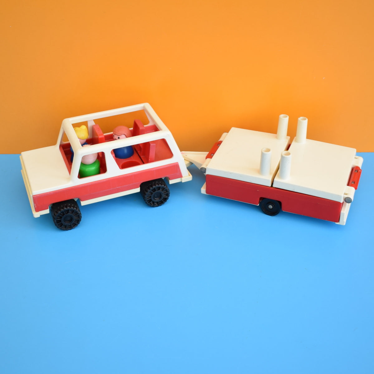 Vintage 1970s Plastic Fisher Price Car & Trailer by Pineapple Retro