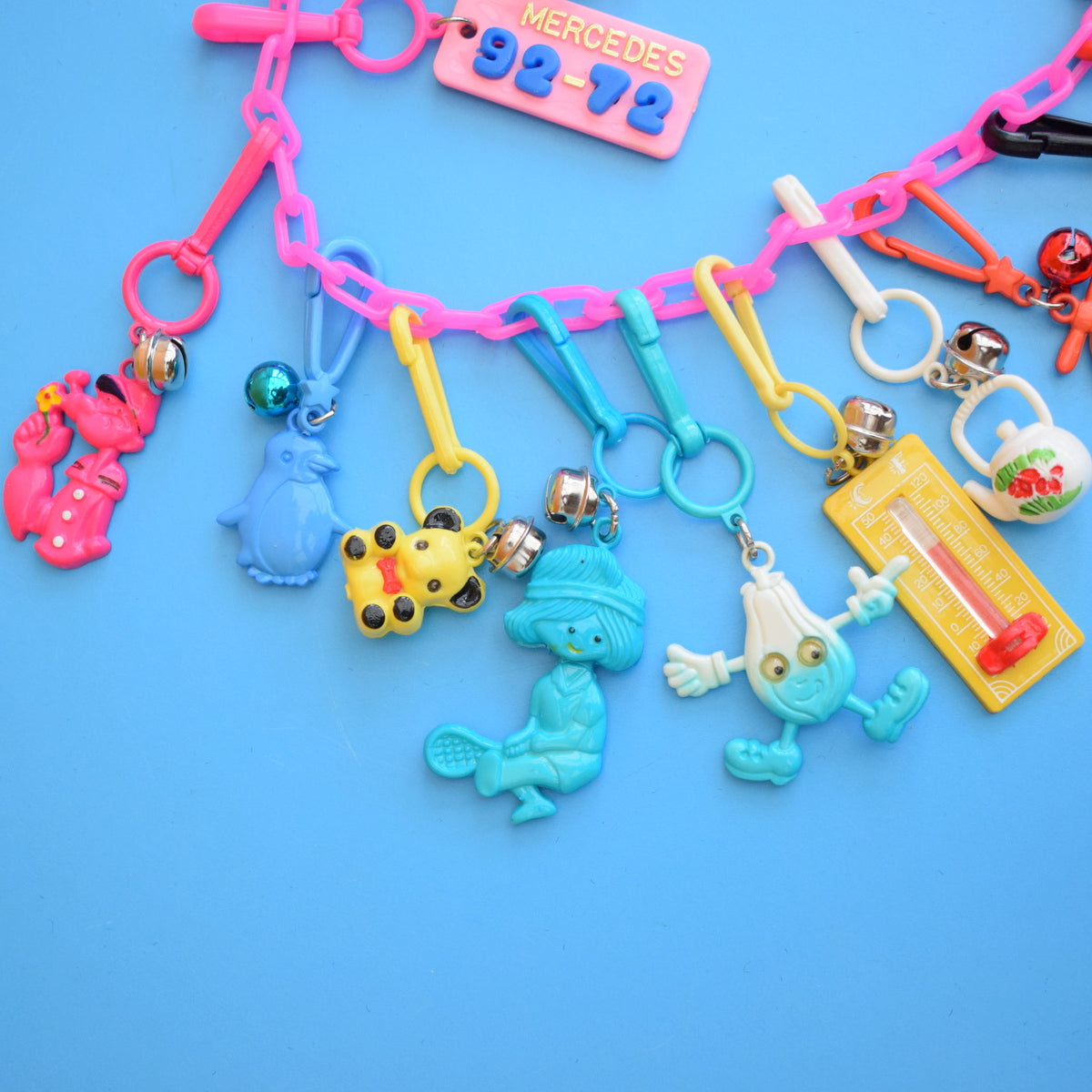 Vintage 1980s American Charm Keyring Full Chains - Pink