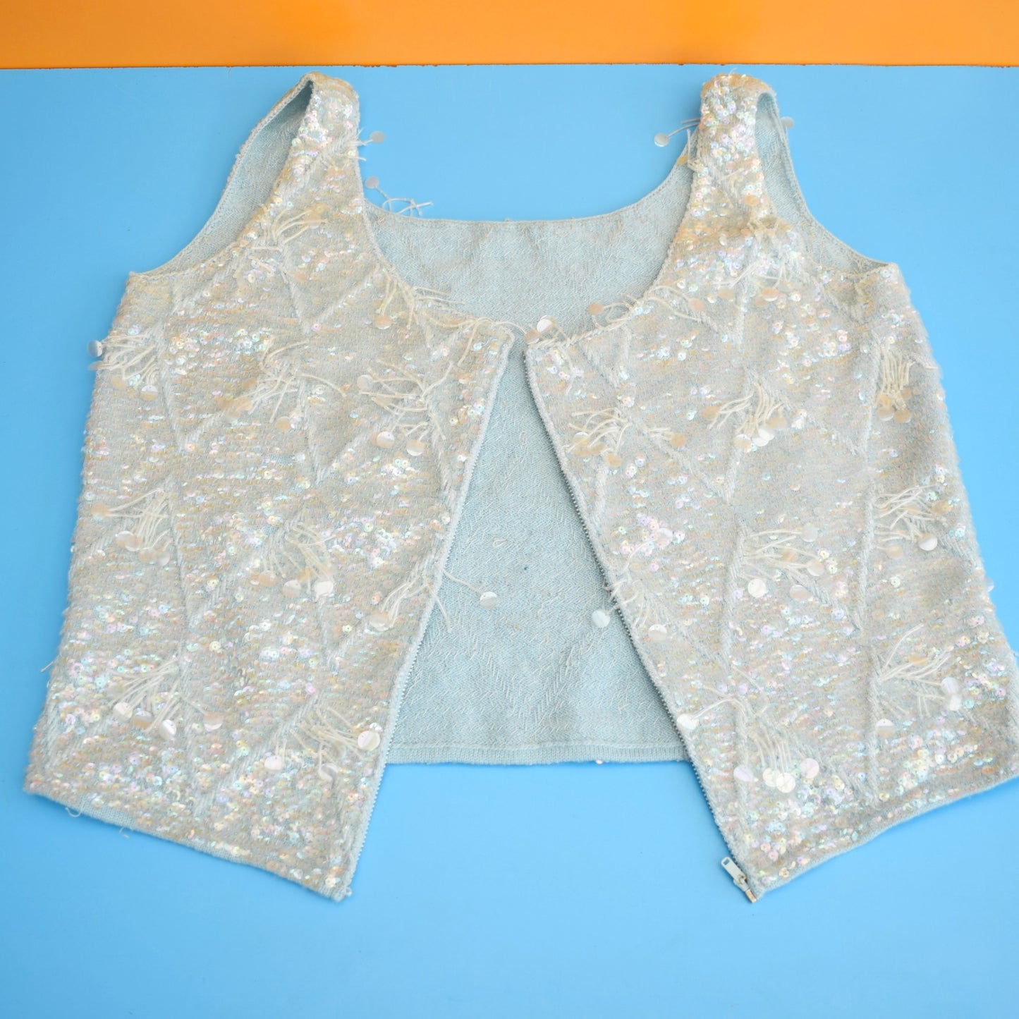 Vintage 1960s Beaded / Sequin Top - Ice Blue by Pineapple Retro