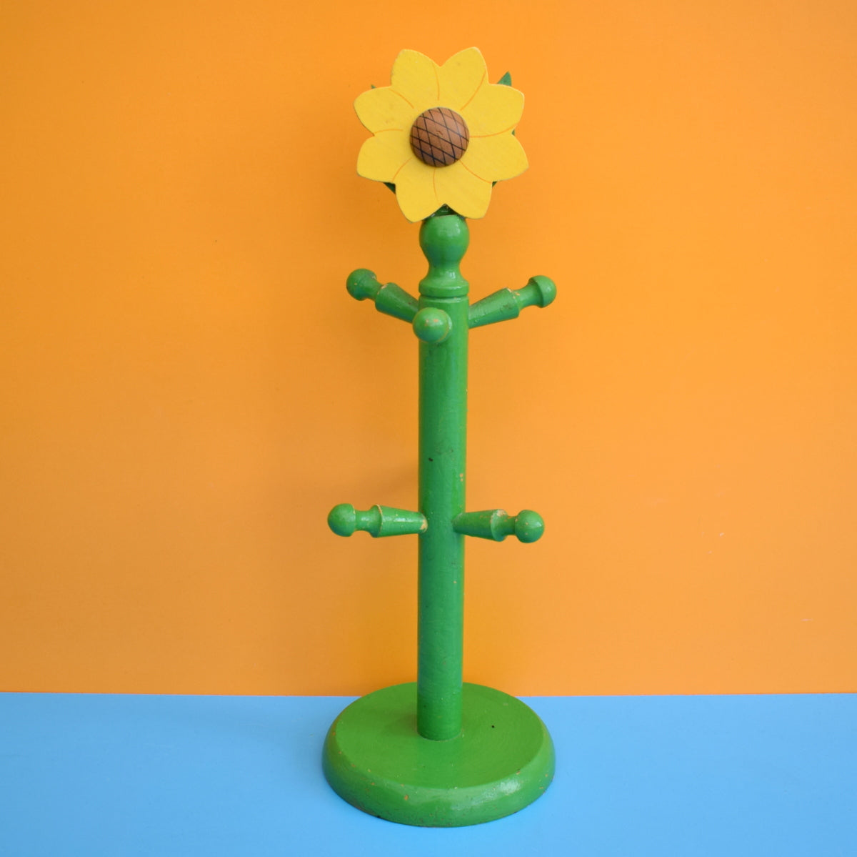 Vintage 1970s Wooden Mug Tree / Jewellery Stand - Sunflower