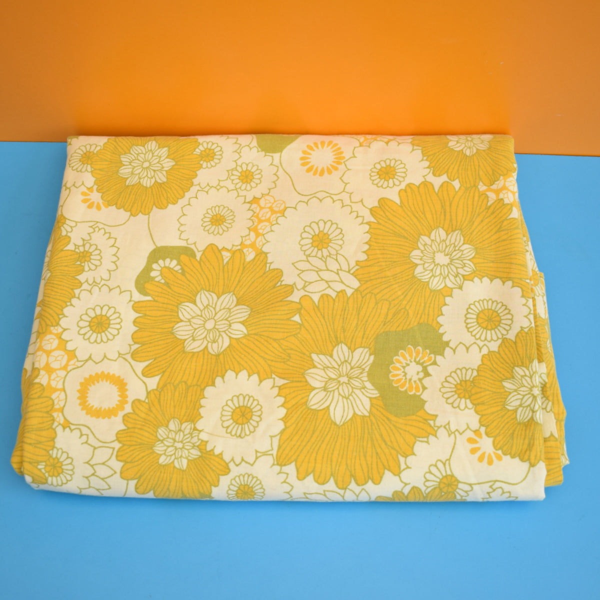 Vintage 1960s Single Duvet Set - Flower Power - Mustard / Olive by Vintage