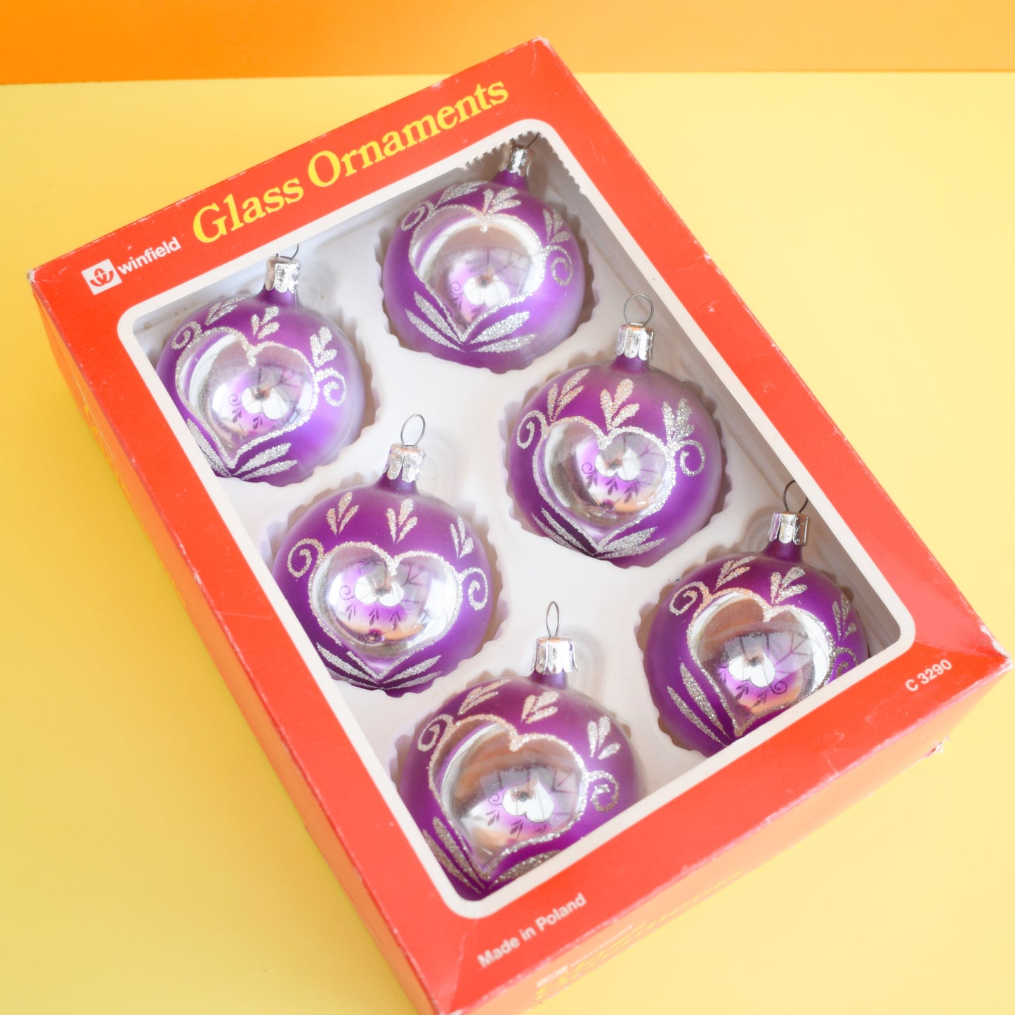 Vintage 1980s Glass Christmas Baubles - Purple
