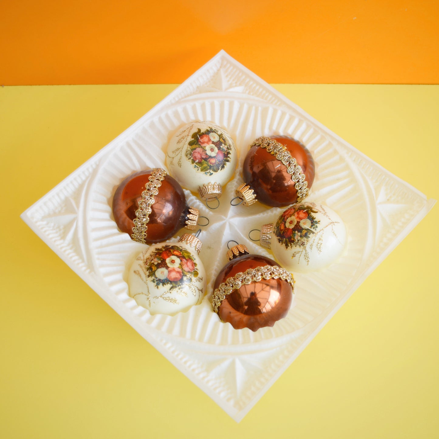 Vintage 1980s Glass Christmas Baubles- Autumnal