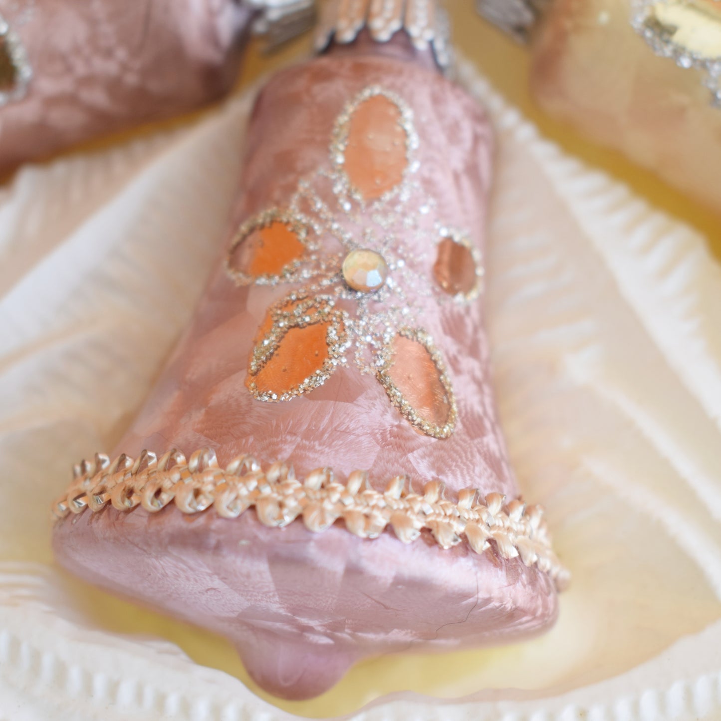 Vintage 1980s Glass Christmas Baubles- Satin Bells