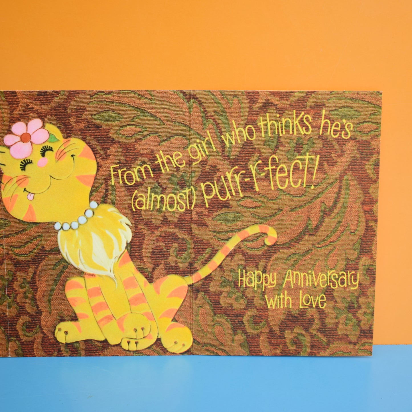 Vintage 1970s Anniversary Card - Flocked Cats by pineapple Retro