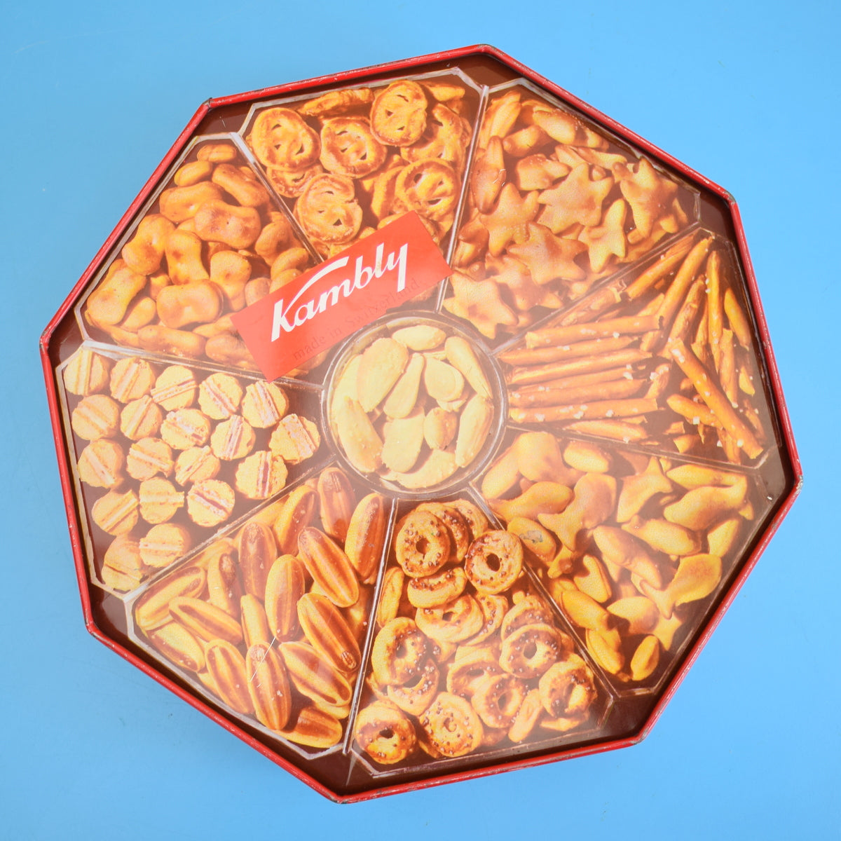 Vintage 1970s Swiss Metal Tin - Geometric- Red & Black