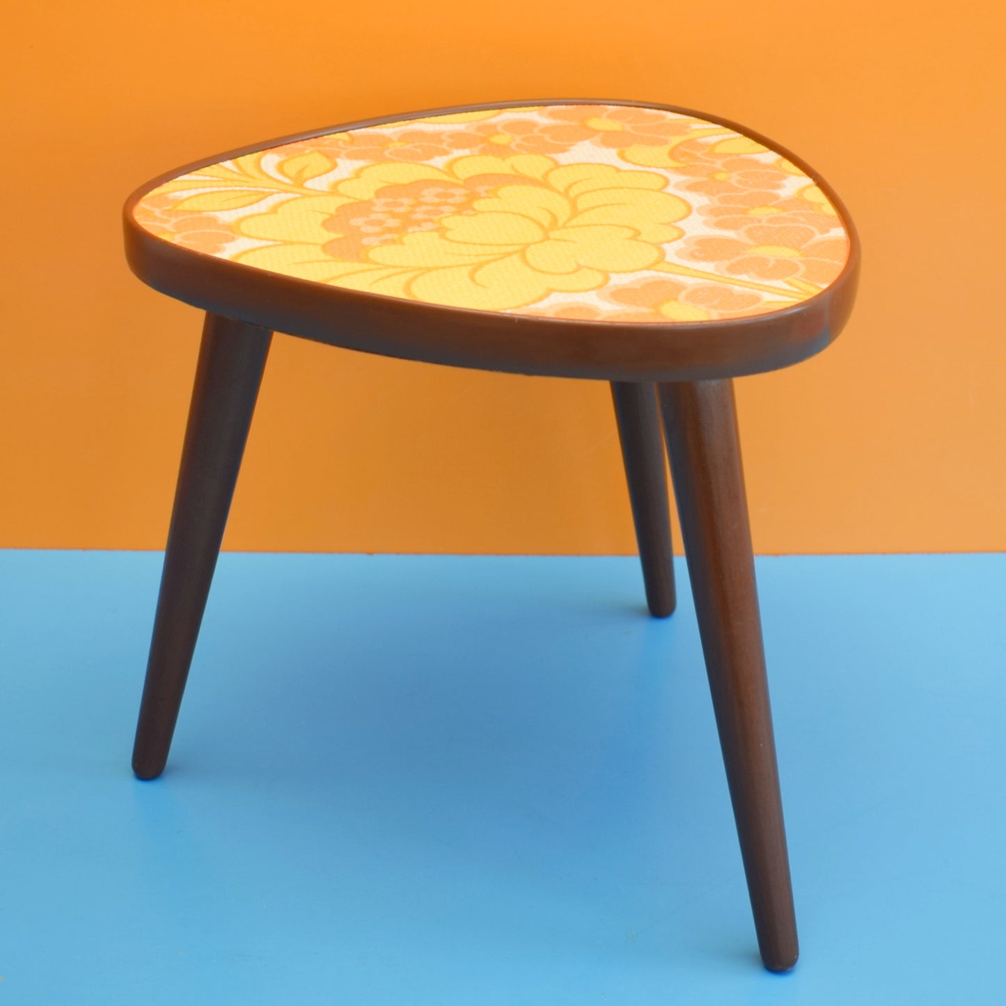 Vintage 1960s Small Table - Flower Power - Orange