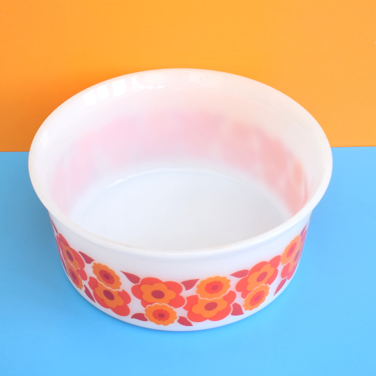 Vintage 1960s Large Bowl - Arcopal - Orange Flower Power by Vintage