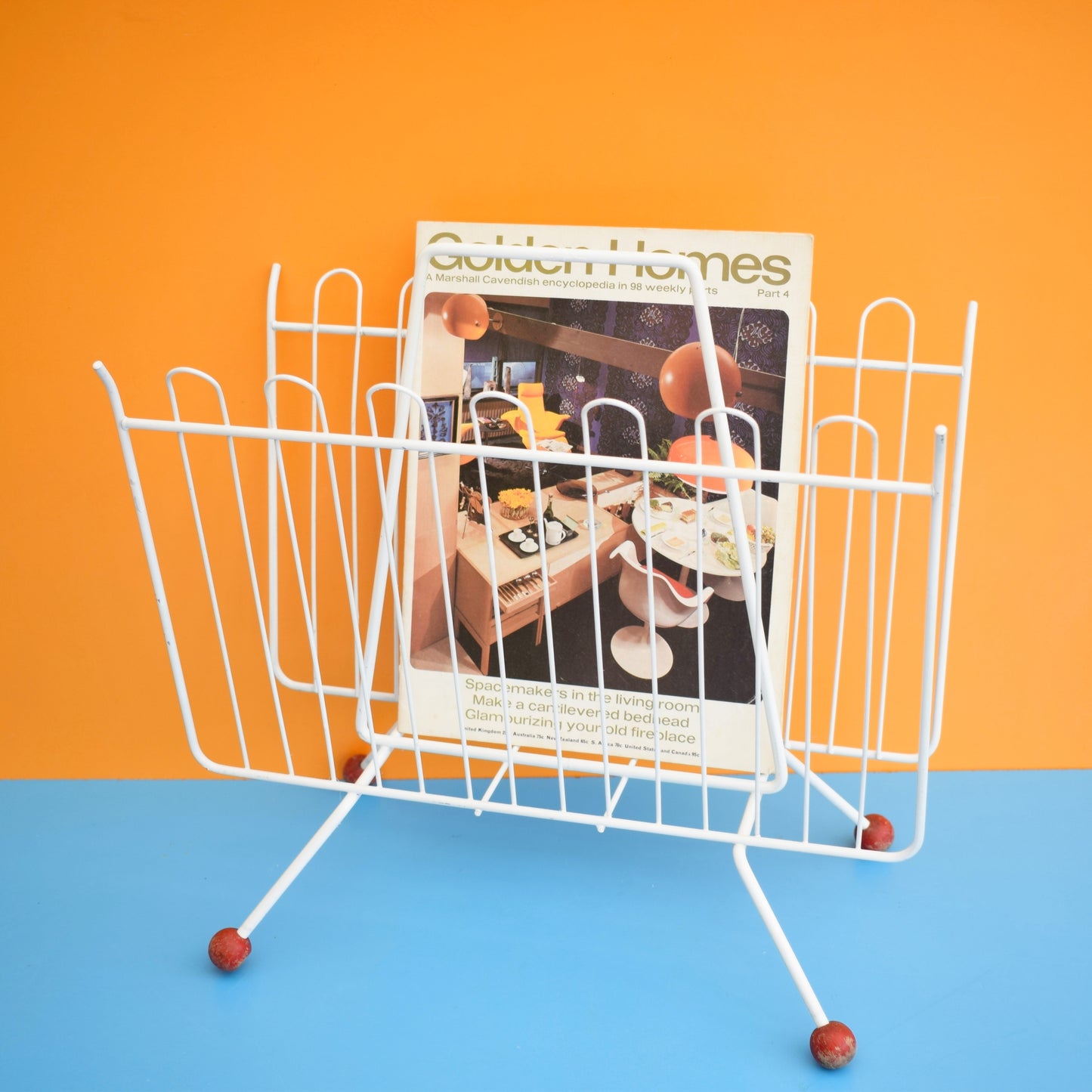 Vintage 1950s Atomic Magazine Rack - Red & White