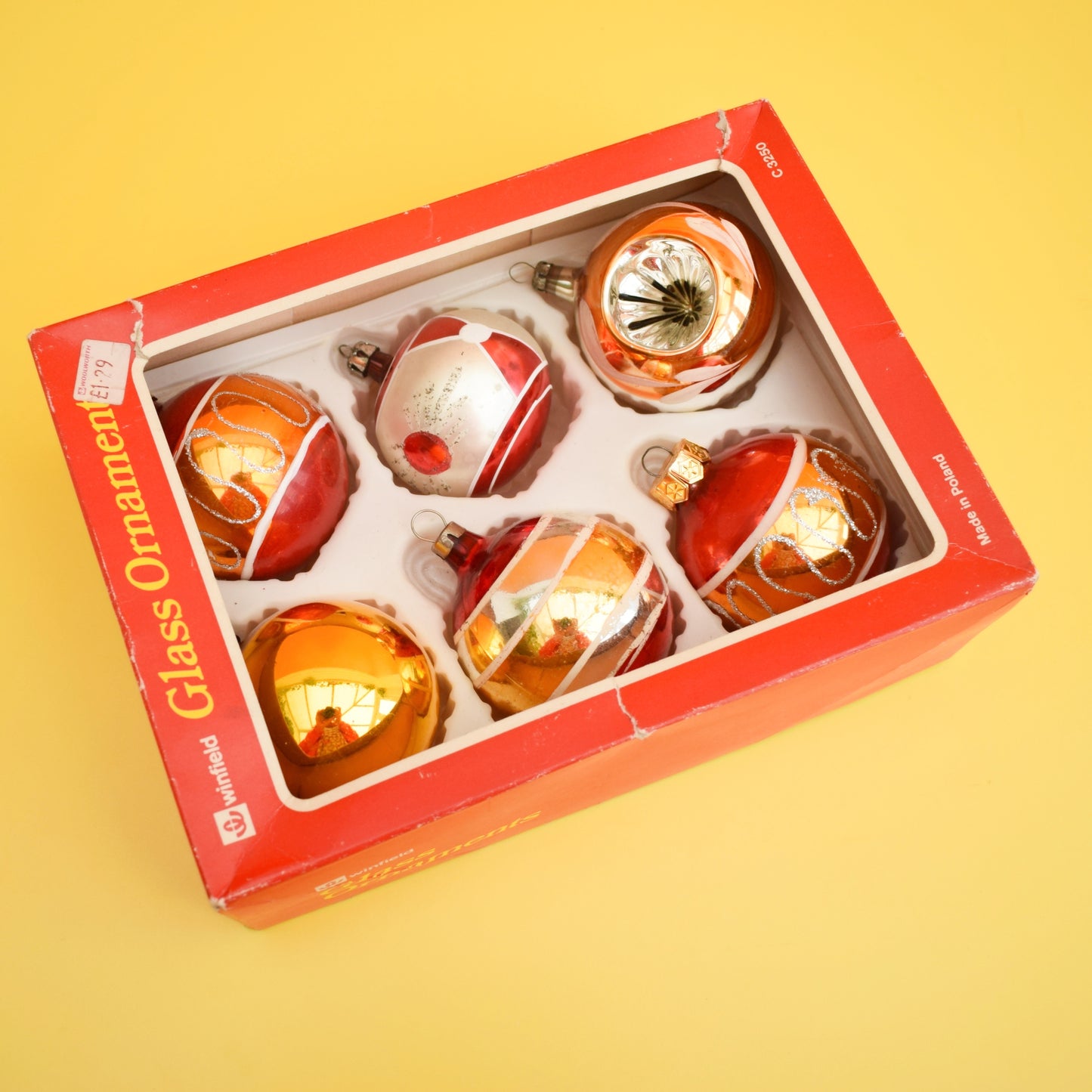 Vintage 1970s Glass Christmas Baubles - x6