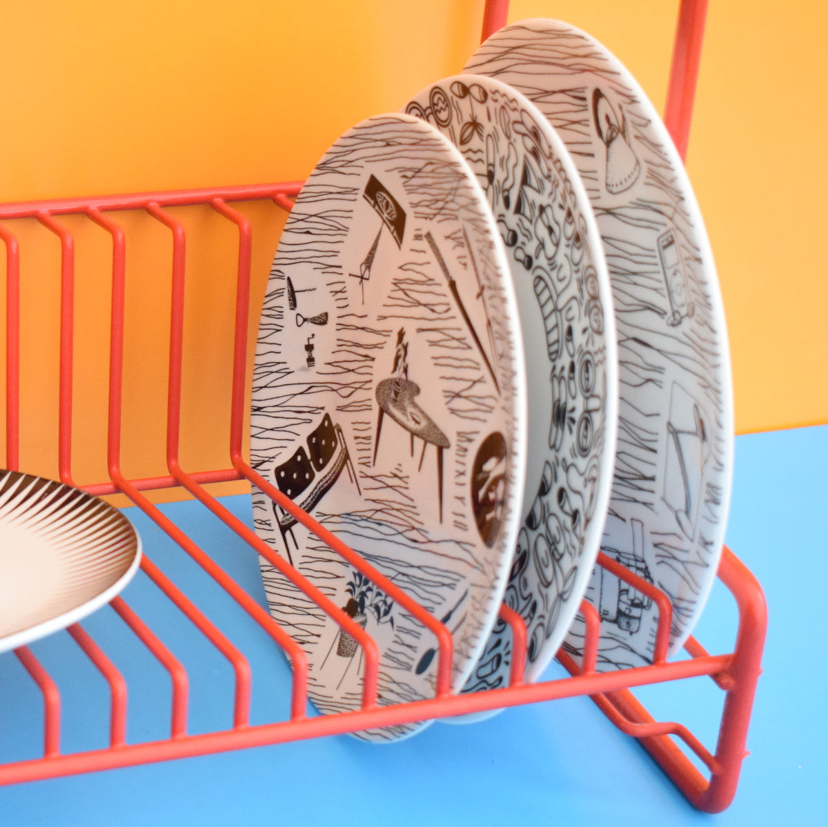 Vintage 1970s Wire Dish Drainer Rack - Red by Vintage