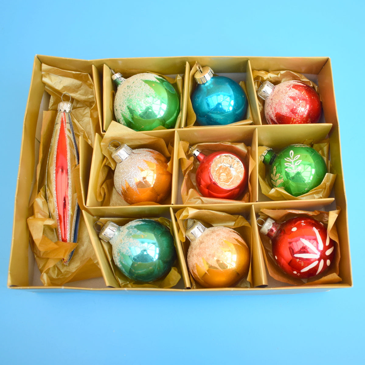 Vintage 1970s Medium Mixed Glass Christmas Baubles by Pineapple Retro
