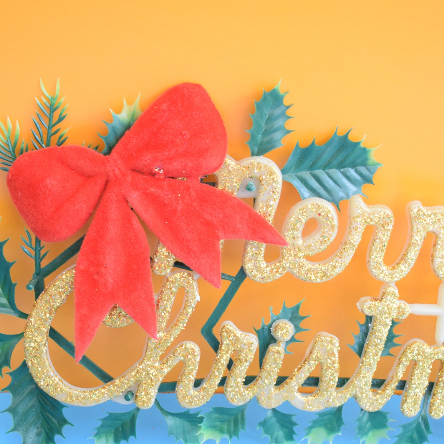 Vintage 1970s Glitter Merry Christmas Signs by Pineapple Retro