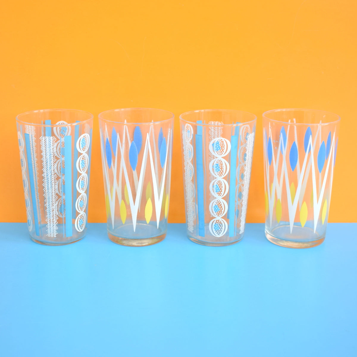 Vintage 1950s Atomic Drinking Glasses x4 - Blue by Vintage