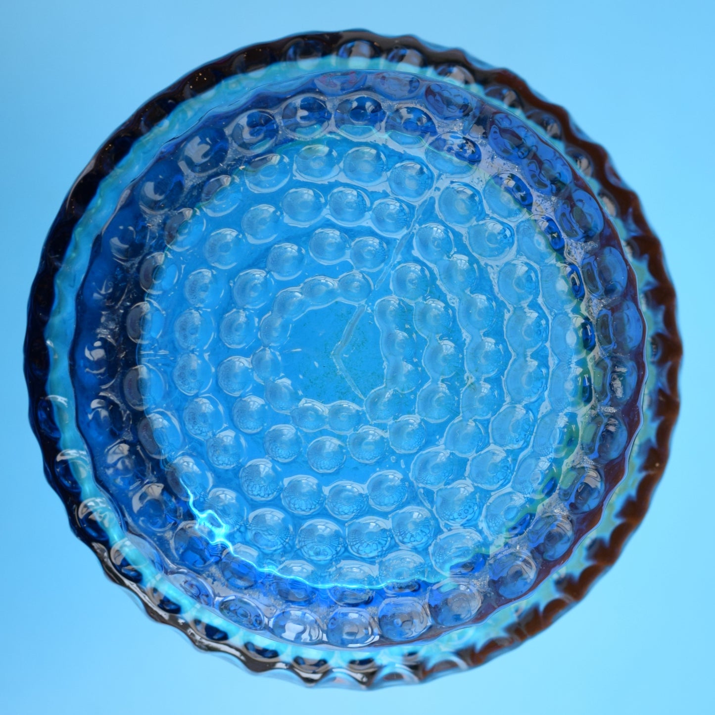 Vintage 1960s Optical Glass Vase - Blue by Vintage