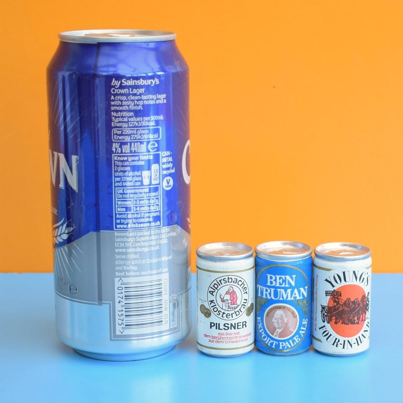 Vintage 1970s Miniature Drinks Cans- Display by Pineapple Retro