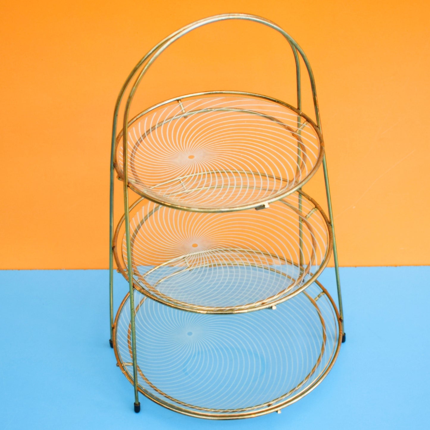 Vintage 1960s chance Glass Triple Cake Stand