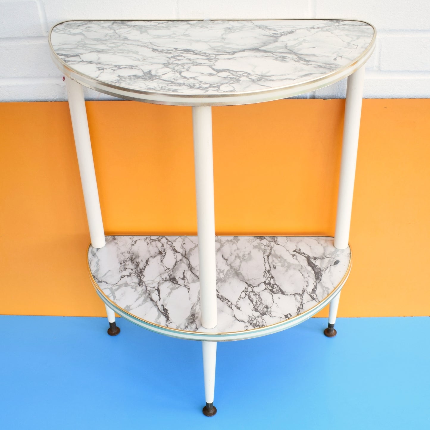 Vintage 1960s Half Moon Table - Grey Marble by Vintage